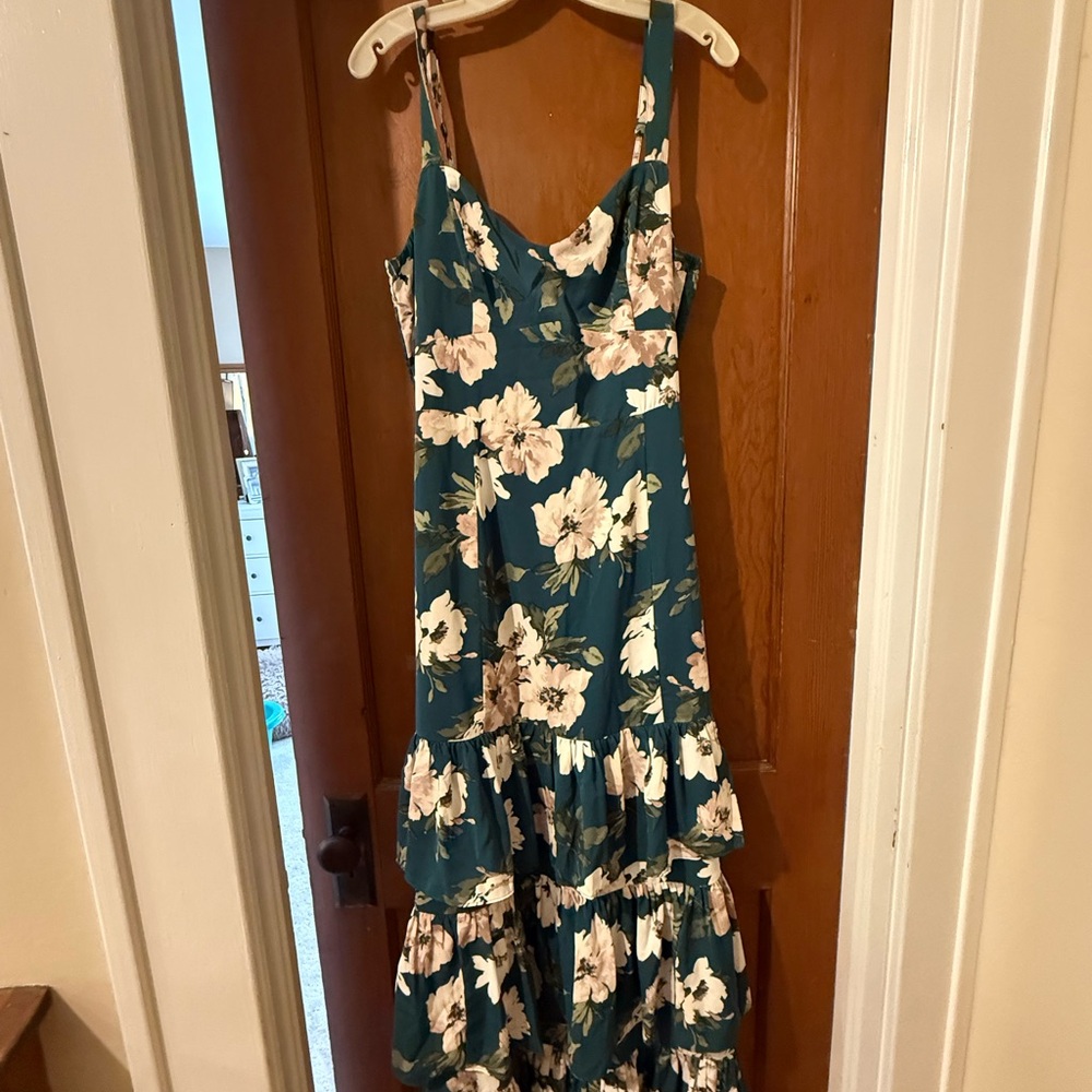 Abercrombie & Fitch Cream and Green Ruffled Tiered Maxi Sundress
